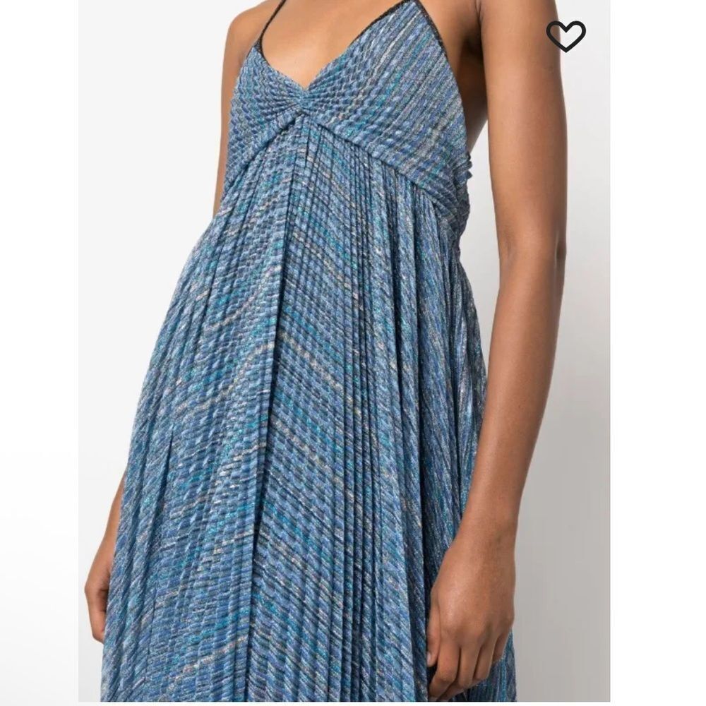 Forte Forte pleated empire-line dress Blue Maxi metallic Italy NWT $960 0 - Picture 3 of 15